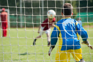 Soccer goalie in action